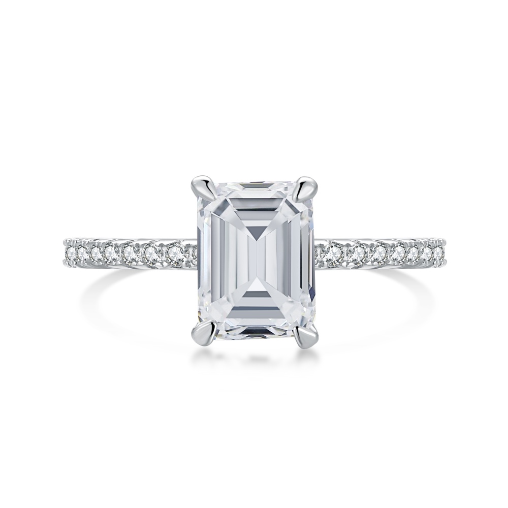 Emerald-Cut Solitaire Engagement Ring with Pavé Band