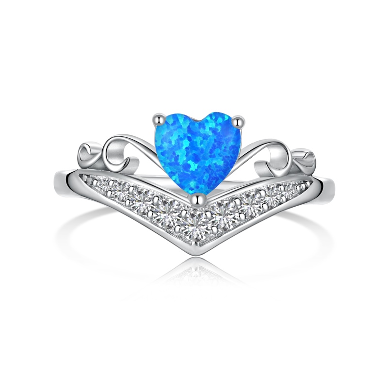 Heart-Shaped Blue Opal Crown Ring