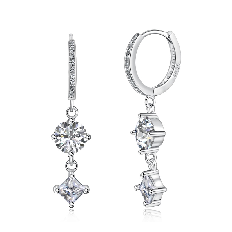 Elegant Silver Drop Earrings with Dual Cubic Zirconia Stones