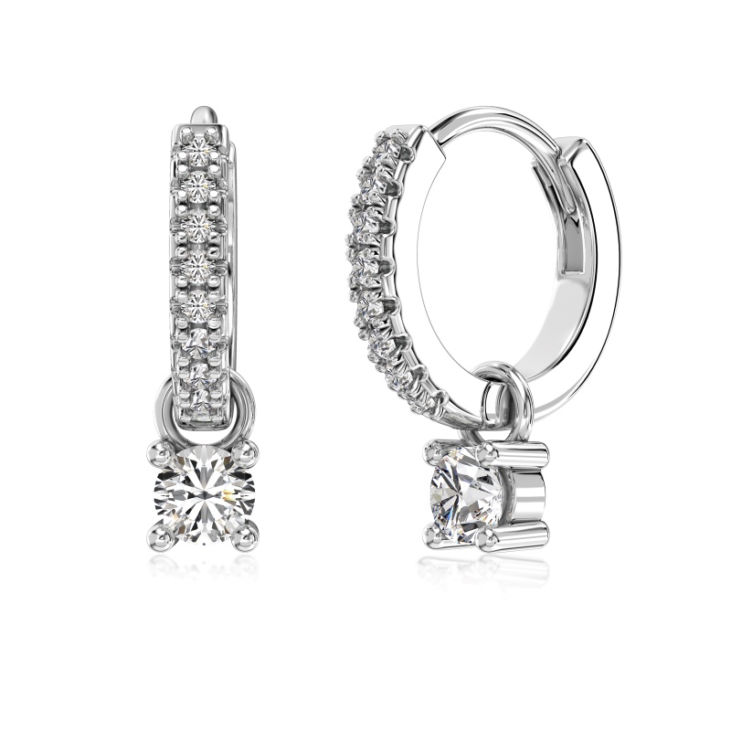 Silver Drop Hoop Earrings with Round-Cut Stones