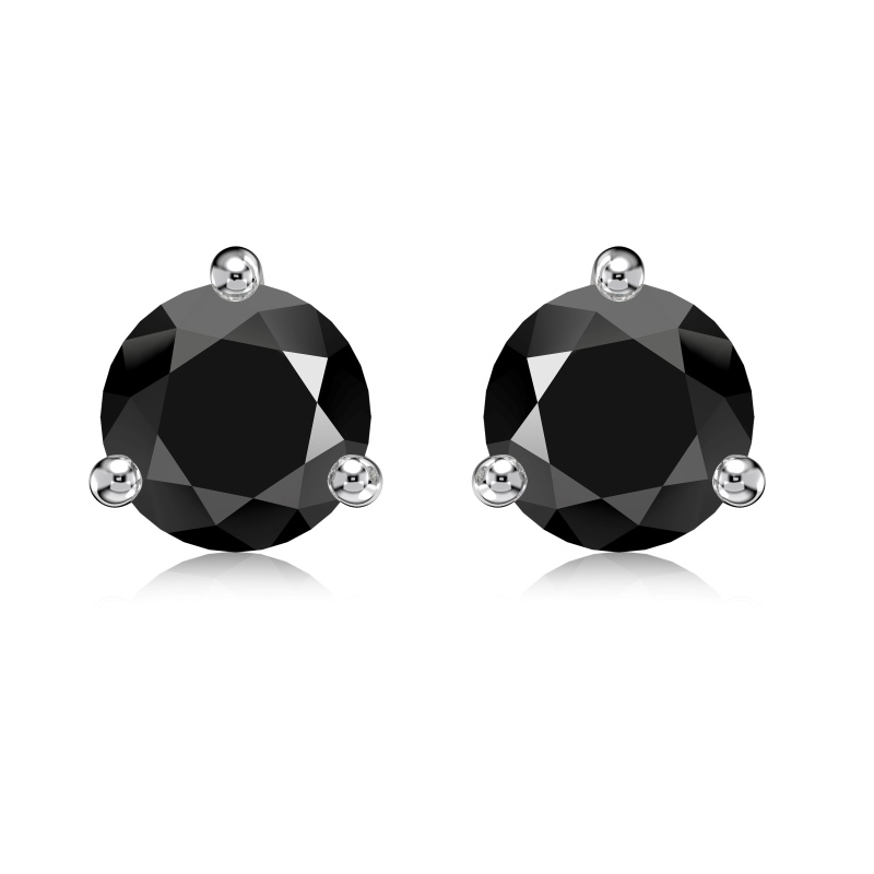 Silver Black Stone Stud Earrings