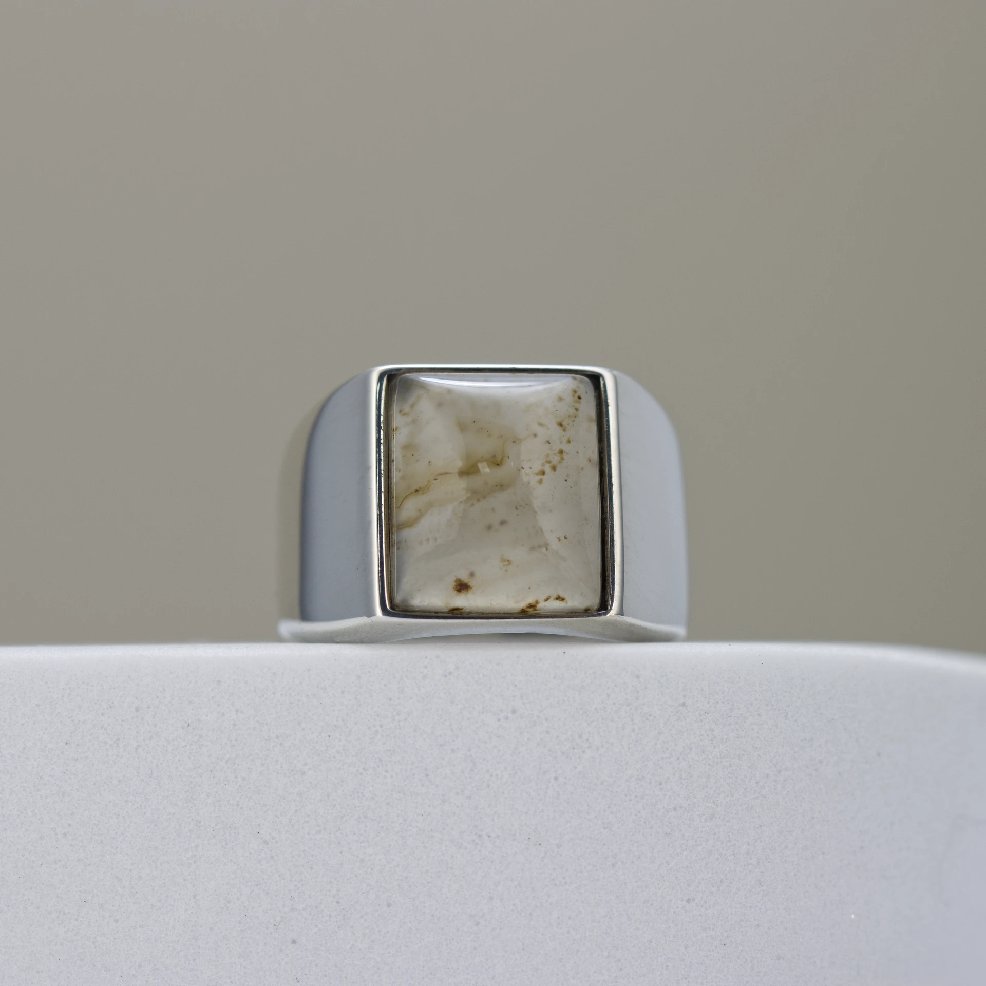 Men’s Silver Ring with White Onyx Stone