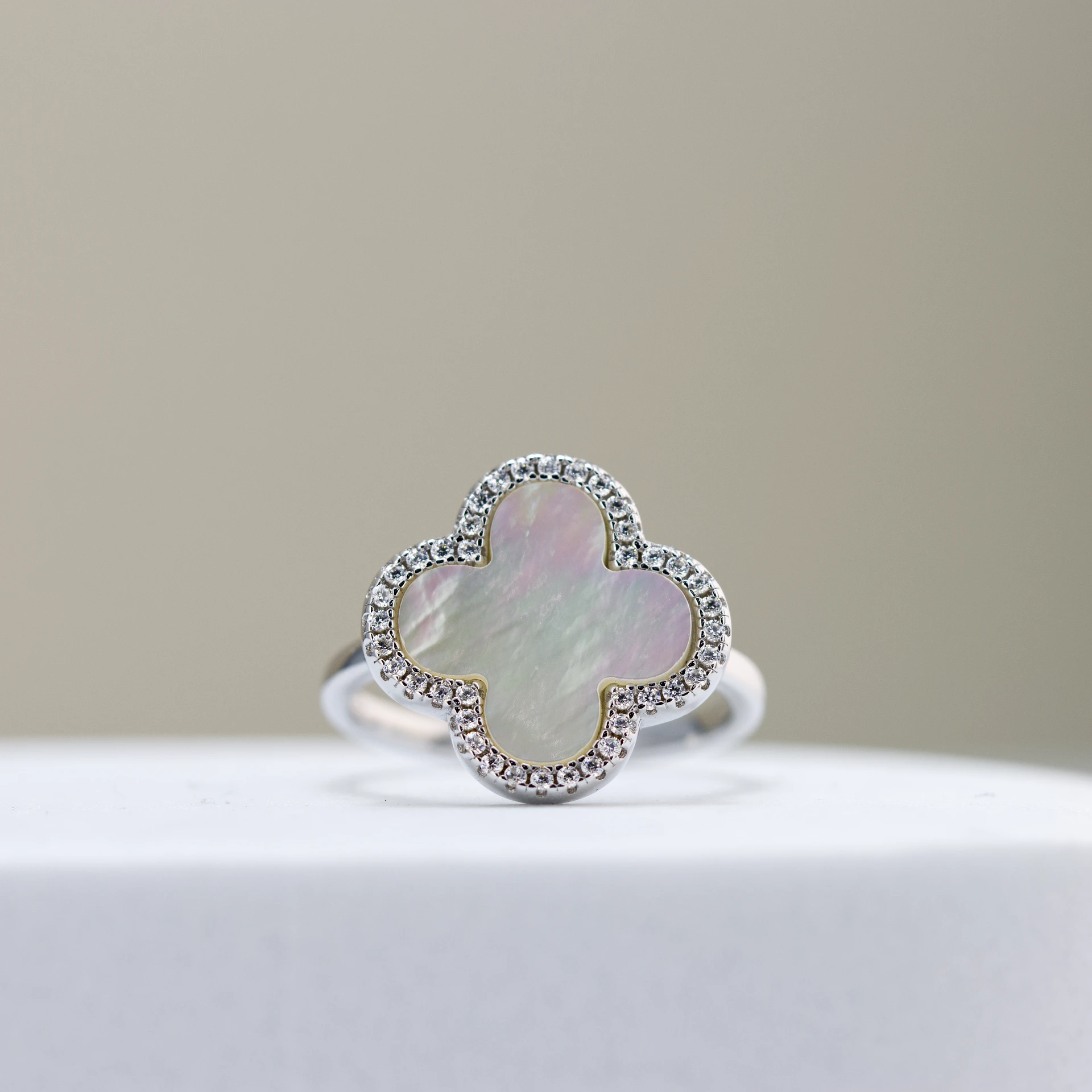 Silver Mother of Pearl Clover Ring