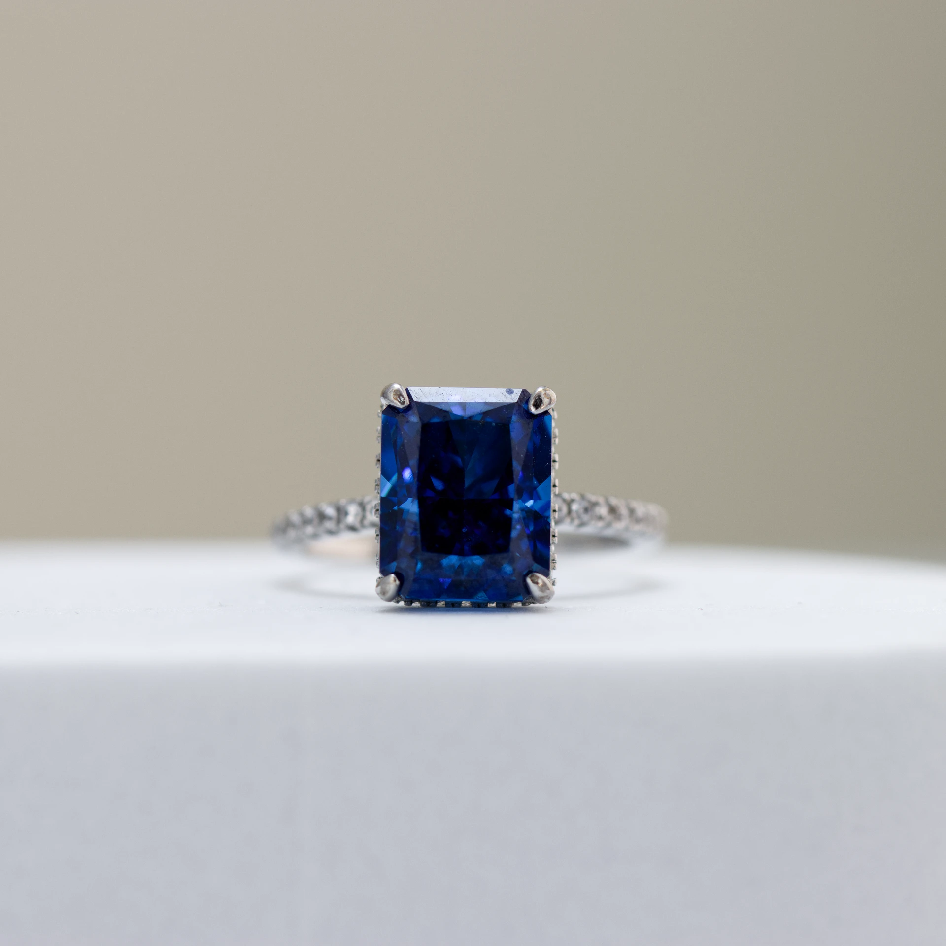 Silver Radiant Blue Ice Crushed Engagement Ring