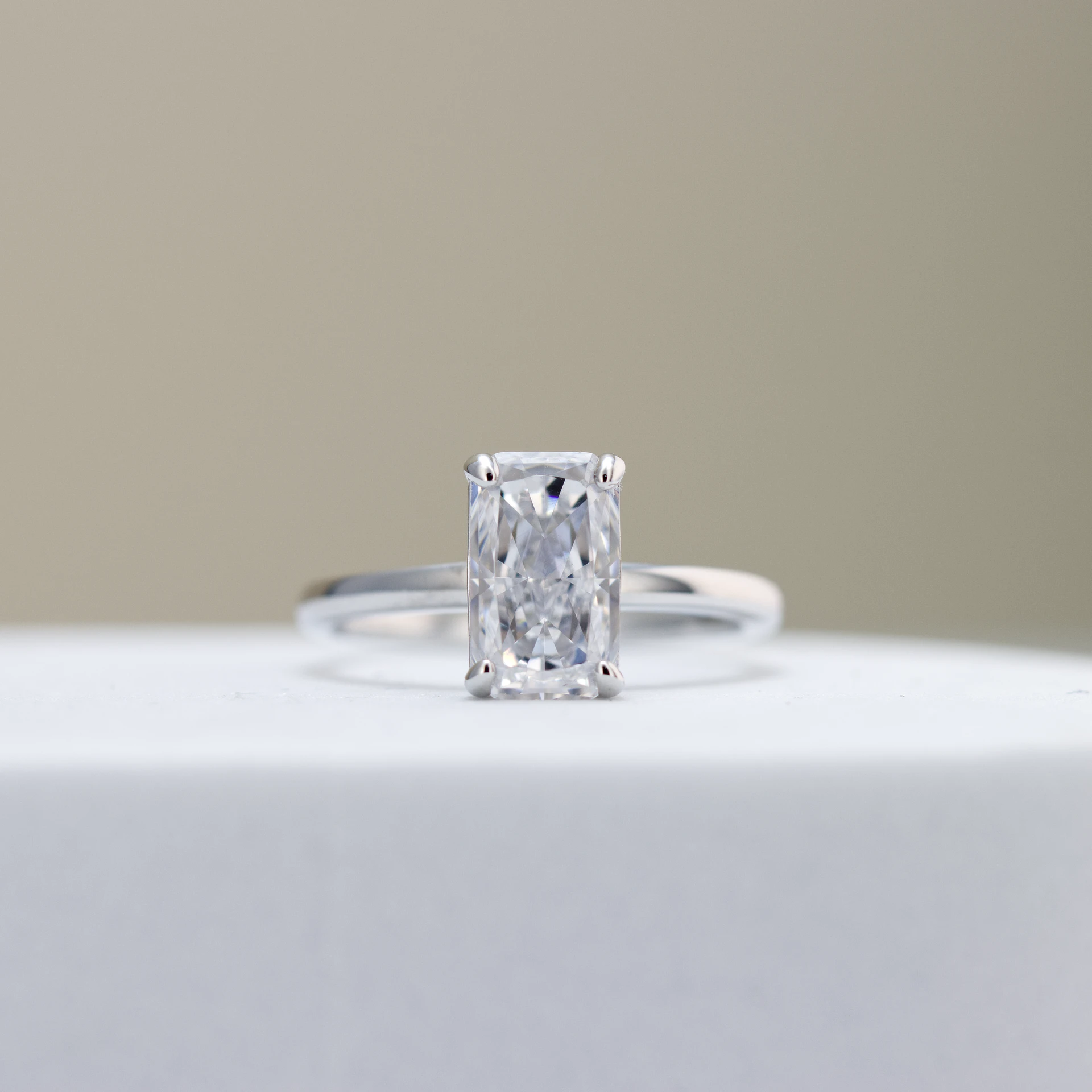 Silver Radiant Cut Ice Crushed Engagement Ring