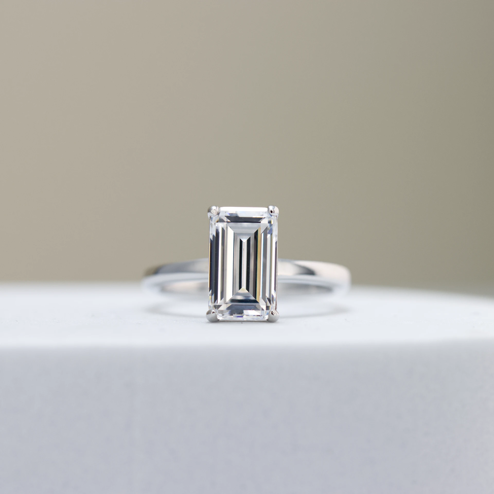 Silver Emerald Cut Engagement Ring