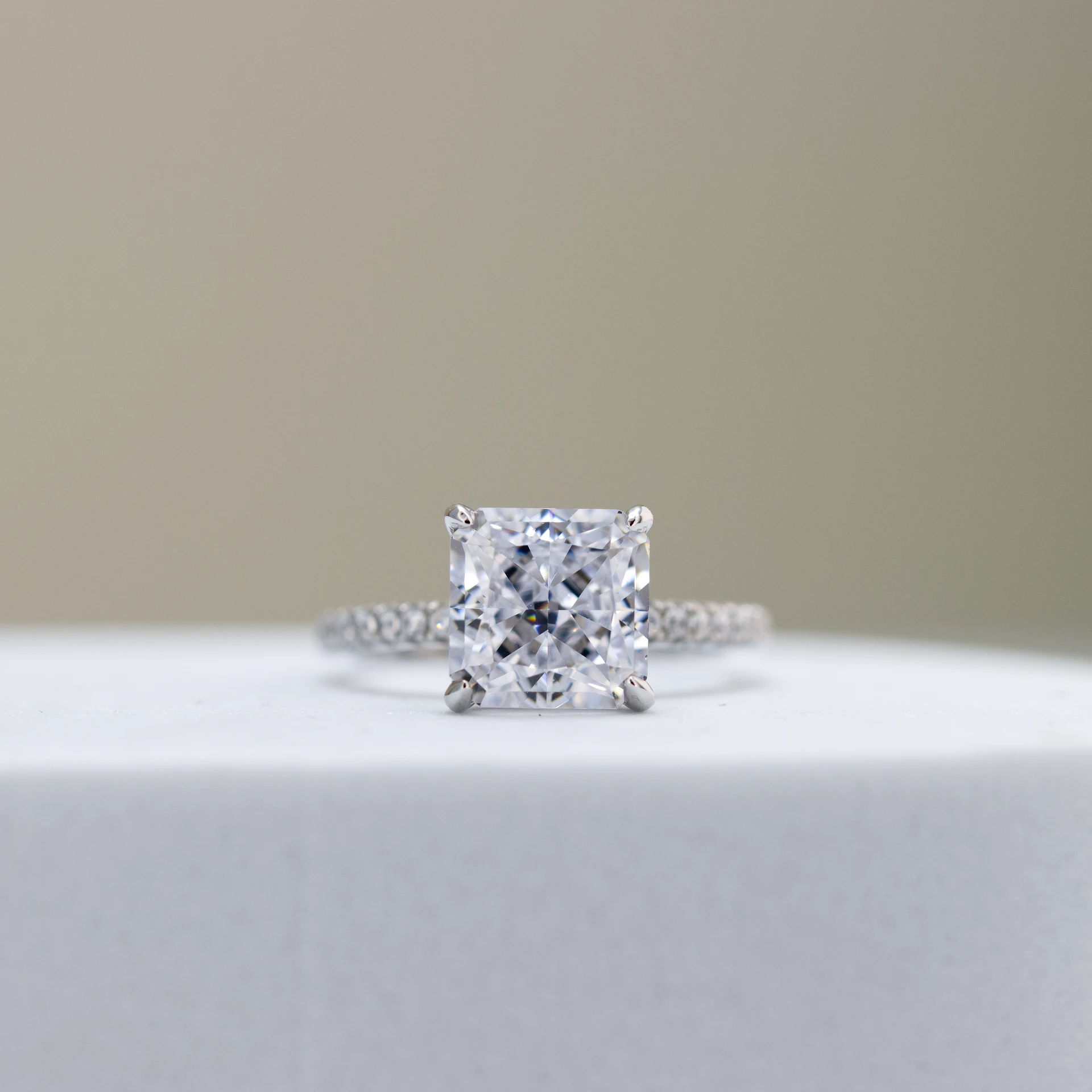 Silver Cushion Cut Ice Crushed Engagement Ring