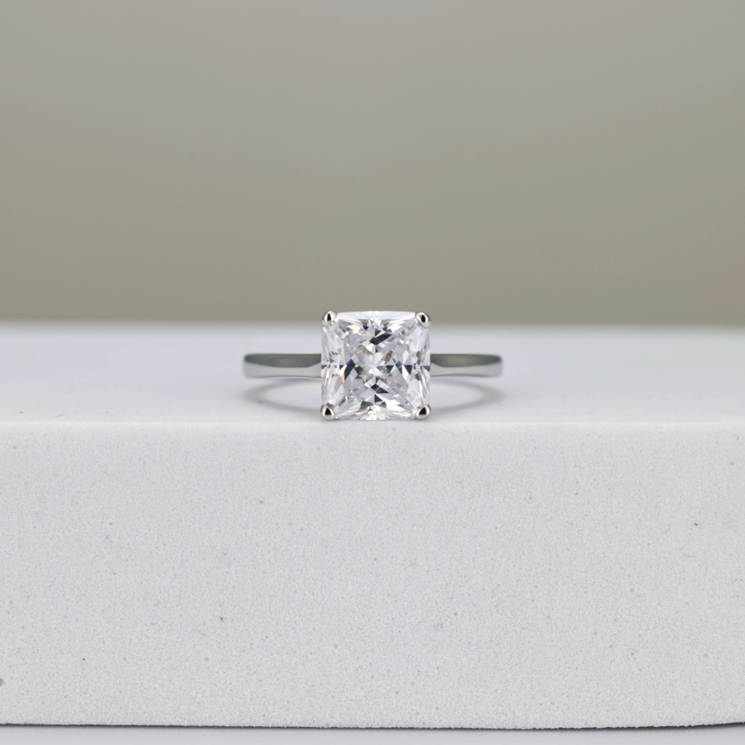 Silver Princess-Cut Solitaire Engagement Ring