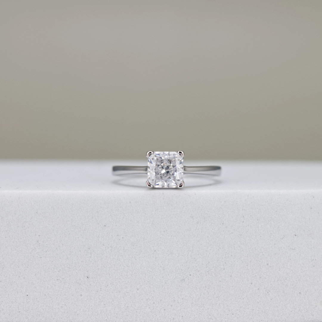 Cushion-Cut Classic Silver Solitaire Engagement Ring