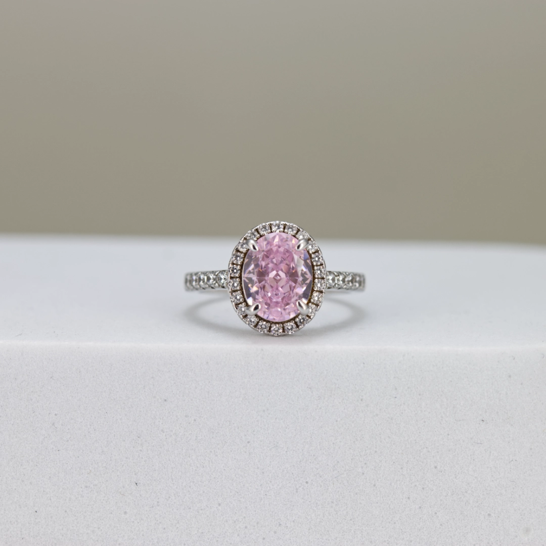 Oval-Cut Pink Halo Engagement Ring