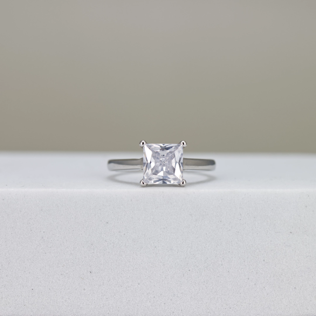 Princess-Cut Silver Solitaire Engagement Ring