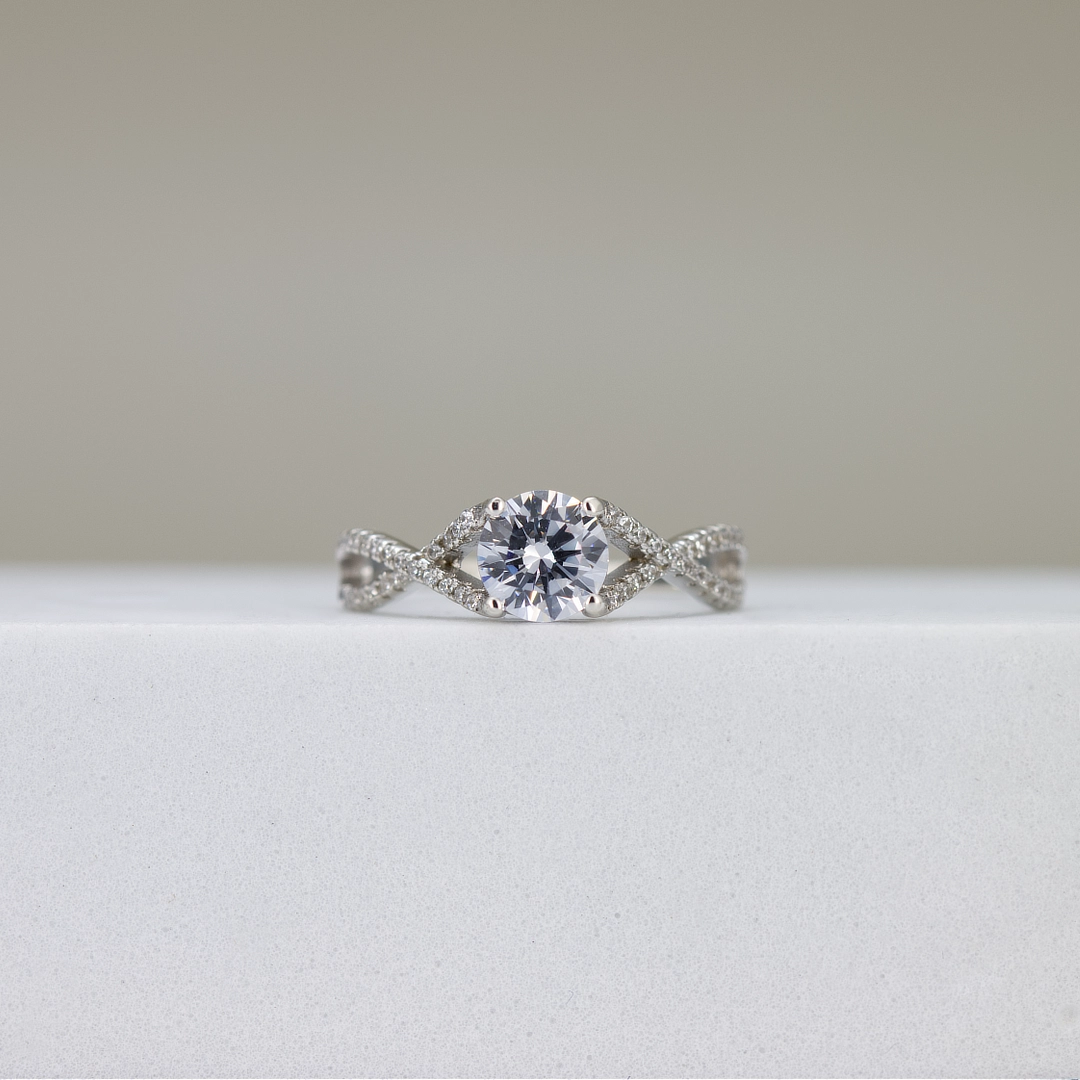 Silver Twist Band Round-Cut Engagement Ring