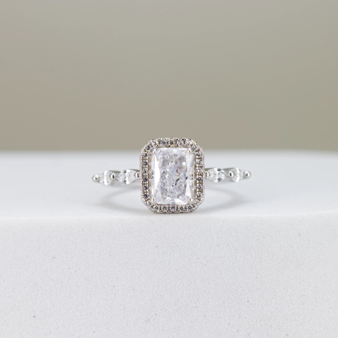 Ice Crushed Radiant-Cut Halo Engagement Ring