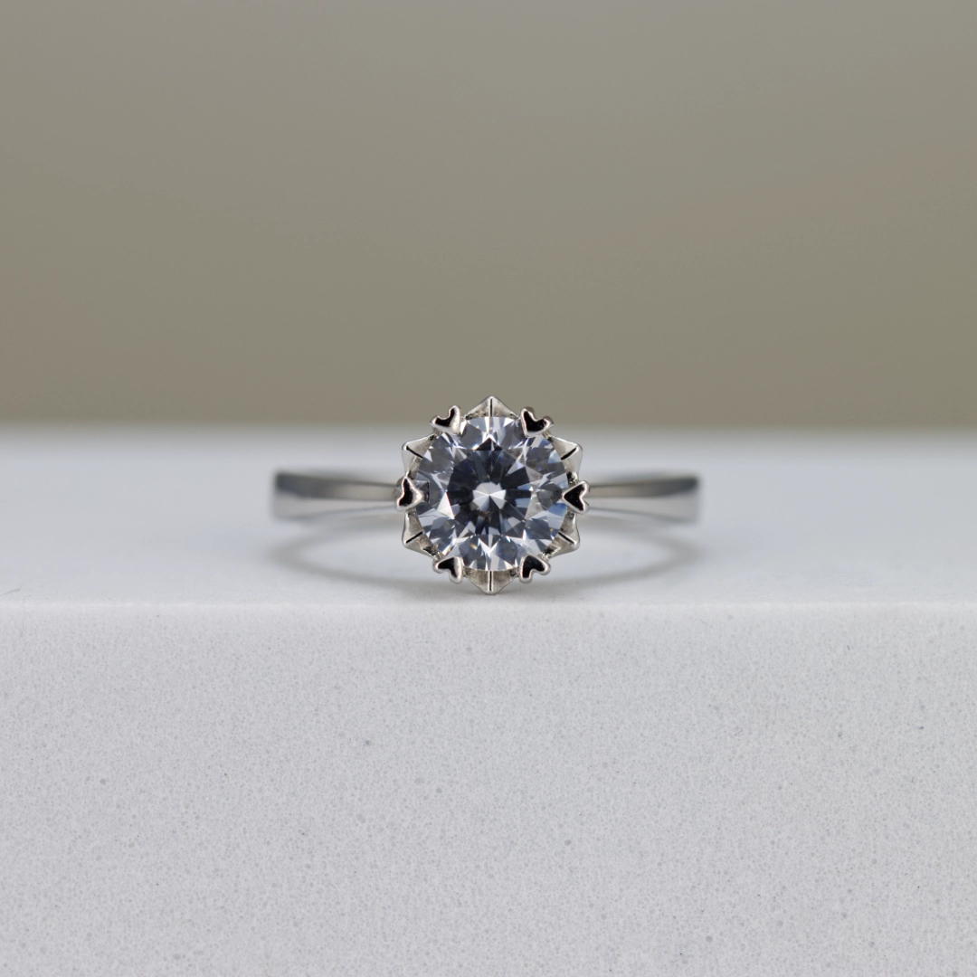 Round-Cut Floral Set Solitaire Ring
