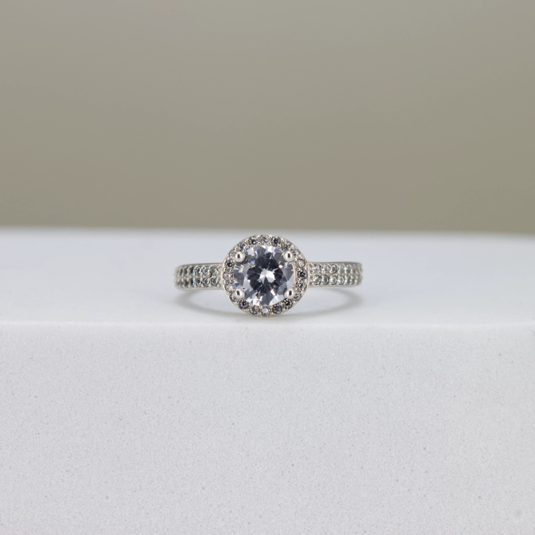 Round-Cut Halo Pave Band Ring
