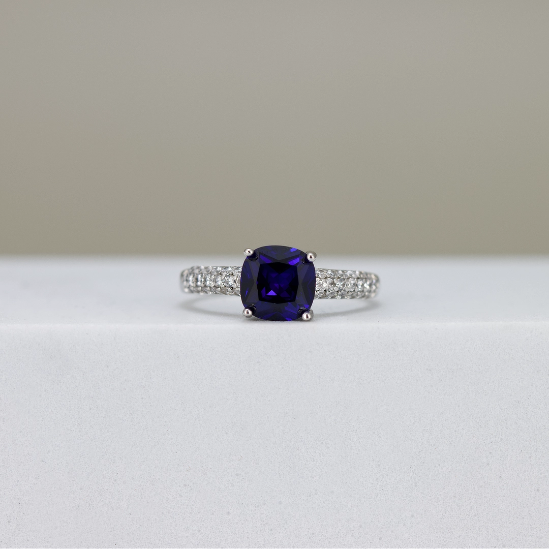 Cushion-Cut Pave Band Engagement Ring