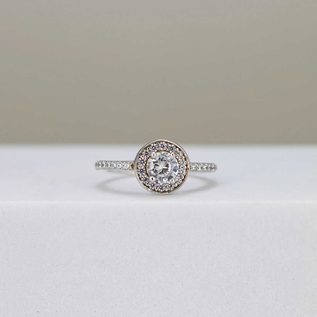 Round-Cut Halo Bezel Set Engagement Ring