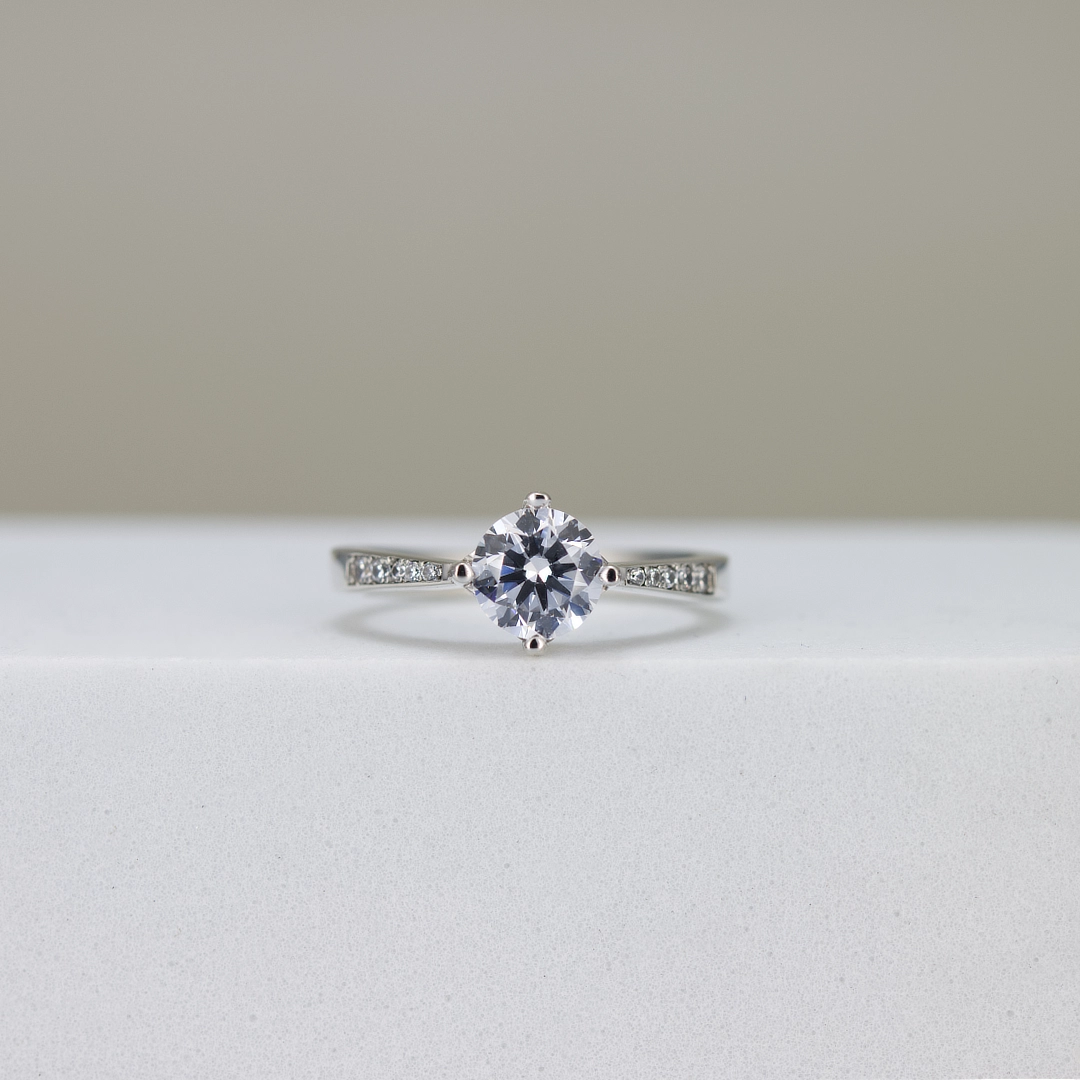 Round-Cut Accent Band Engagement Ring