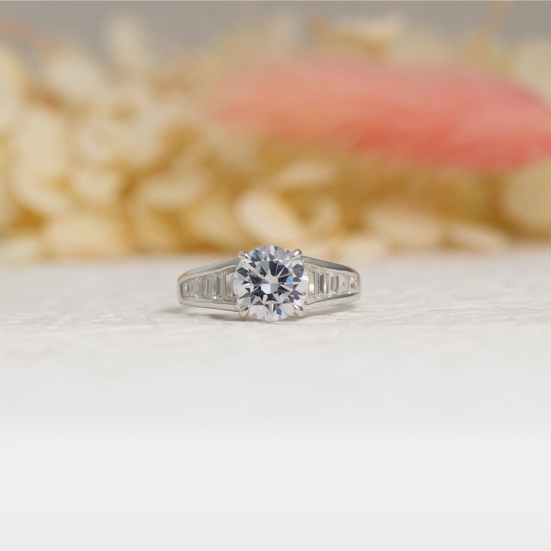 Silver Round Cut Statement Ring with Channel Accents