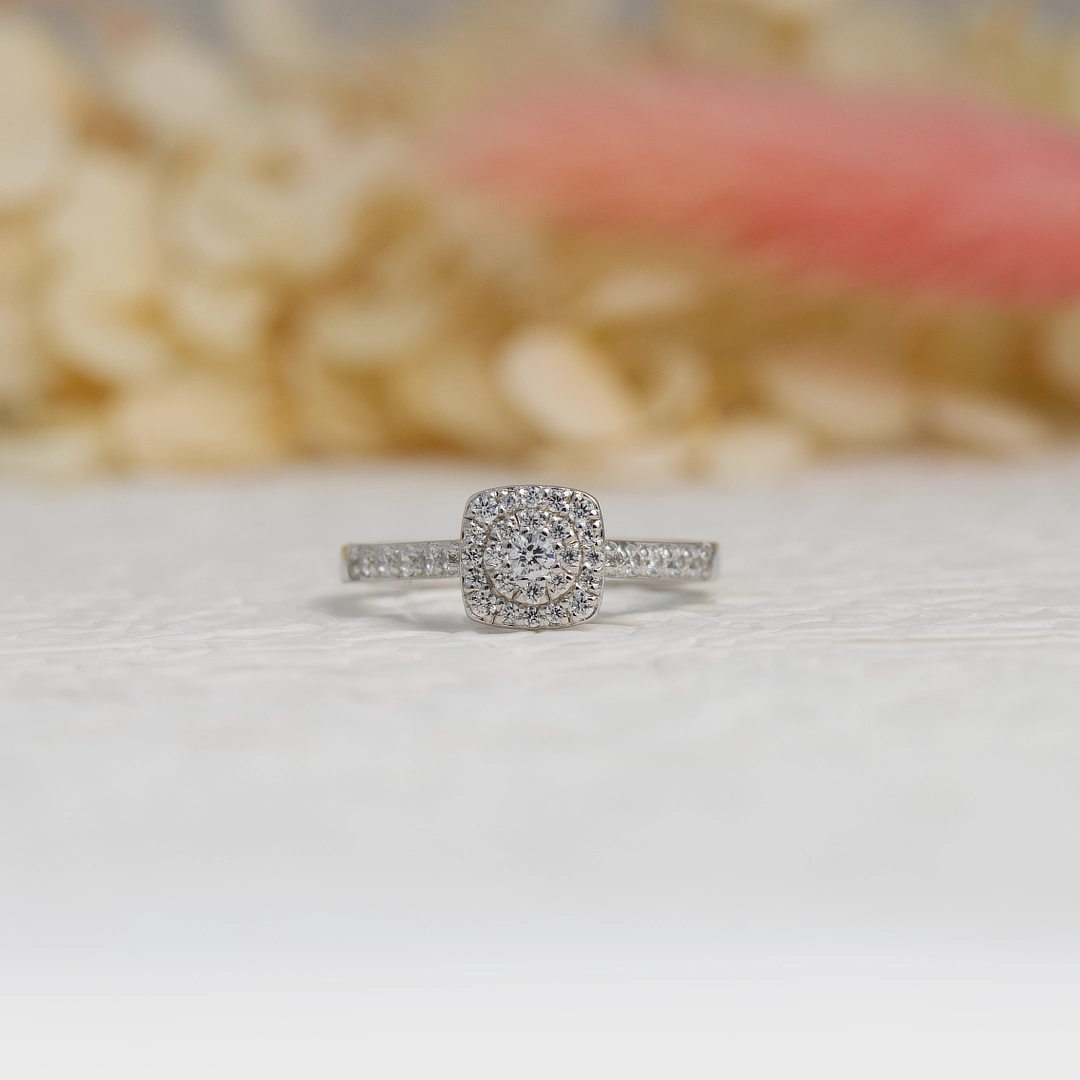 Cushion Halo Silver Engagement Ring