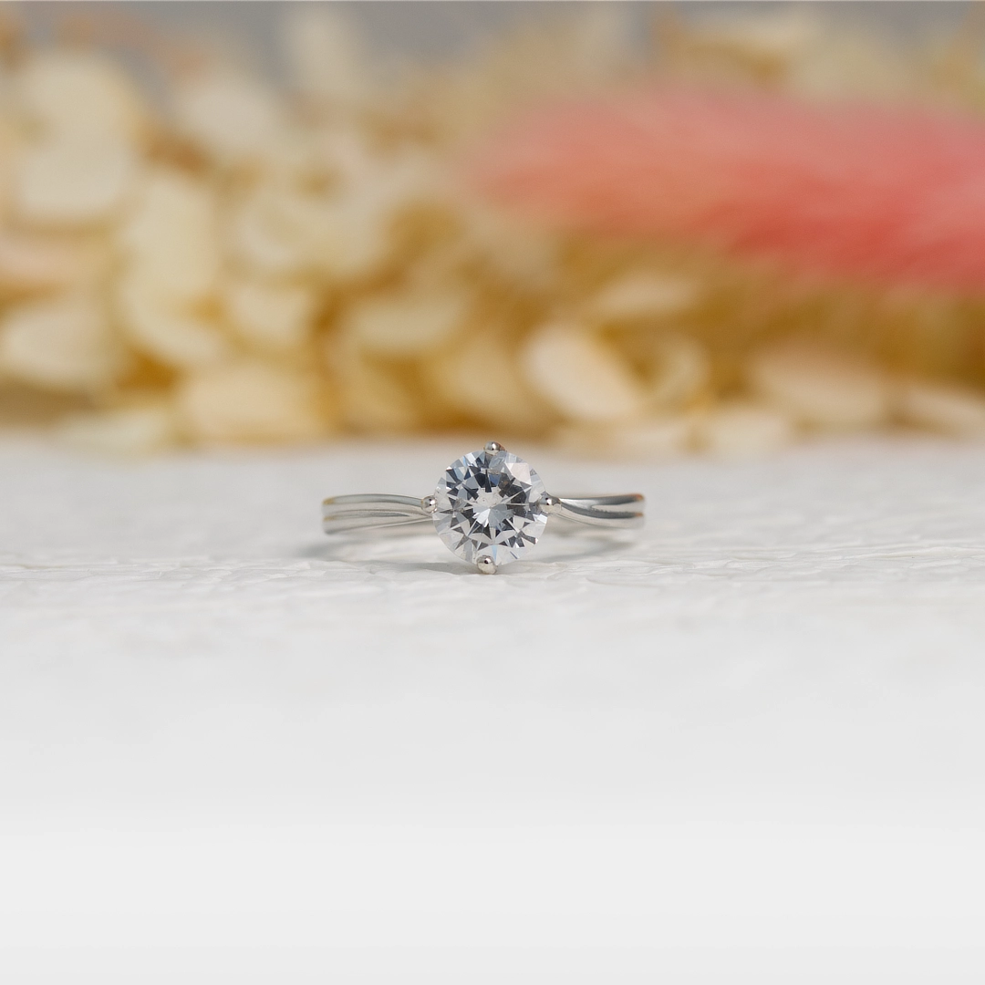 Round Solitaire Silver Engagement Ring